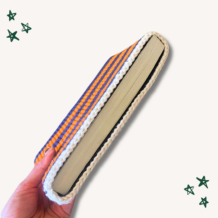 Striped Crochet Book Sleeve - M (Blue & Orange)