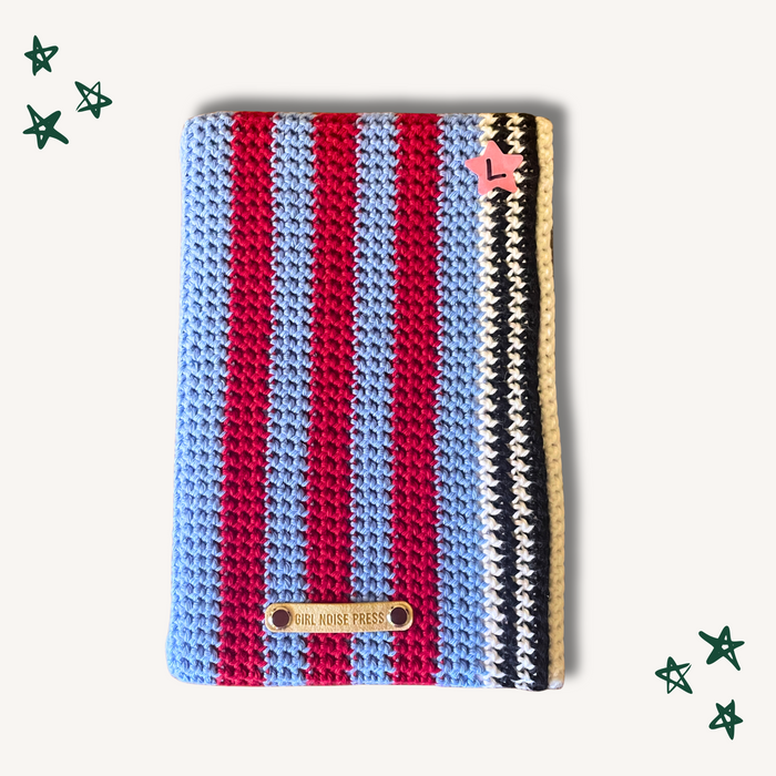 Striped Crochet Book Sleeve - L (Blue & Red)