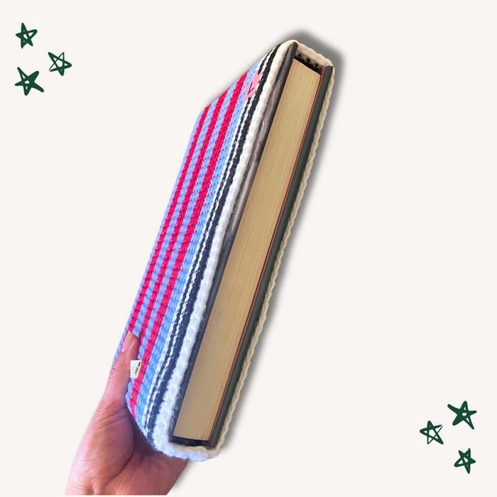Striped Crochet Book Sleeve - L (Blue & Red)