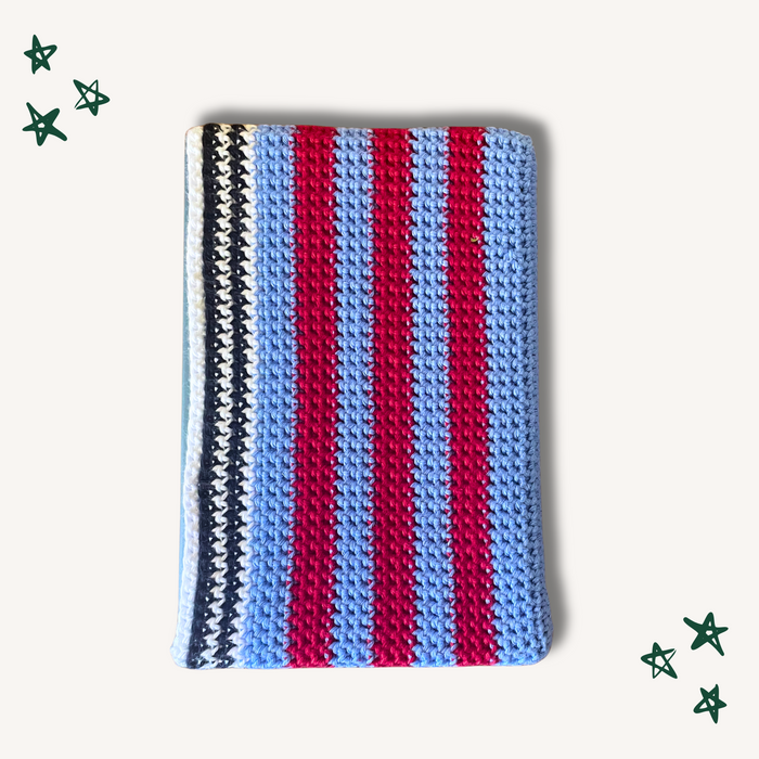 Striped Crochet Book Sleeve - L (Blue & Red)