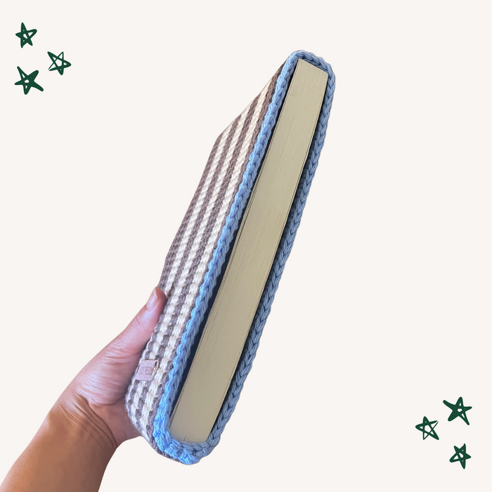 Striped Crochet Book Sleeve - M (Brown & Tan)