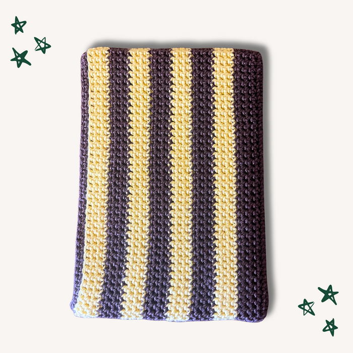 Striped Crochet Book Sleeve - L (Brown & Yellow)