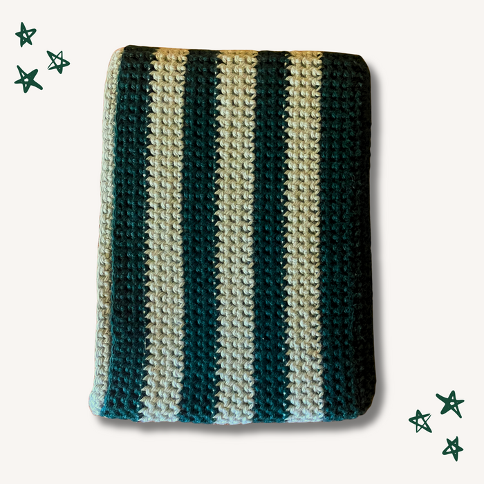 Striped Crochet Book Sleeve - M (Green & Sage)