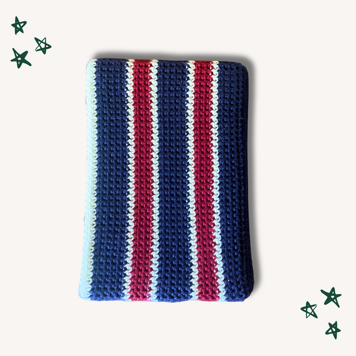 Striped Crochet Book Sleeve - L (Navy & Red)