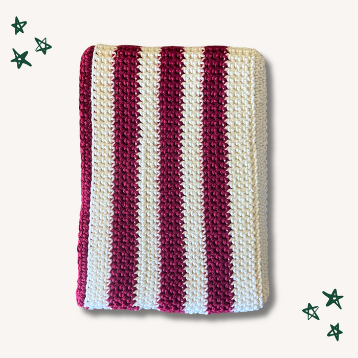 Striped Crochet Book Sleeve - M (Red & White)